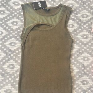 DKNY Green Cut-Out Fitted Tank Top